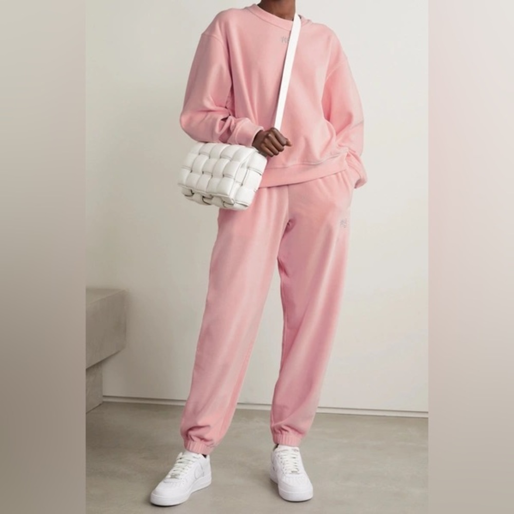 NWT Alexander Wang 2pc Set Crystal Embellishment Velour Joggers & Sweatspants S